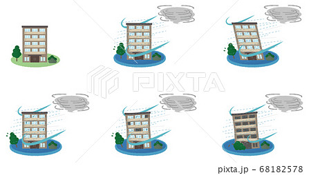 台風の被害に遭うマンションのベクターイラストセット 台風の被害に遭うマンションのベクターイラストセット 68182578