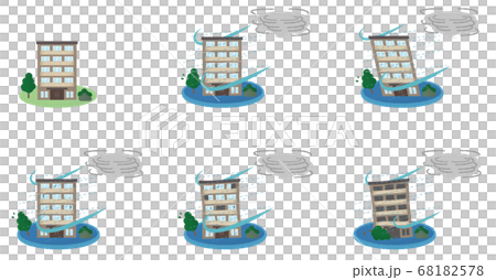 台風の被害に遭うマンションのベクターイラストセット 台風の被害に遭うマンションのベクターイラストセット 68182578