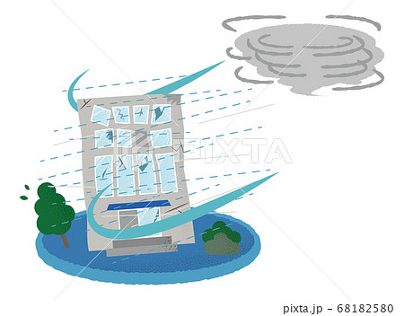 台風の被害に遭うビルのベクターイラストのイラスト素材