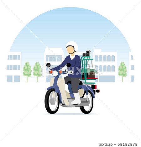街を走る出前のオートバイ そば屋 配達 バイクのイラスト素材