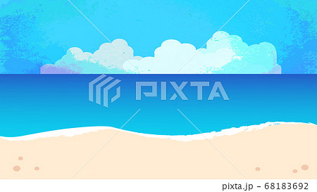 夏空と砂浜と海の背景イラストのイラスト素材