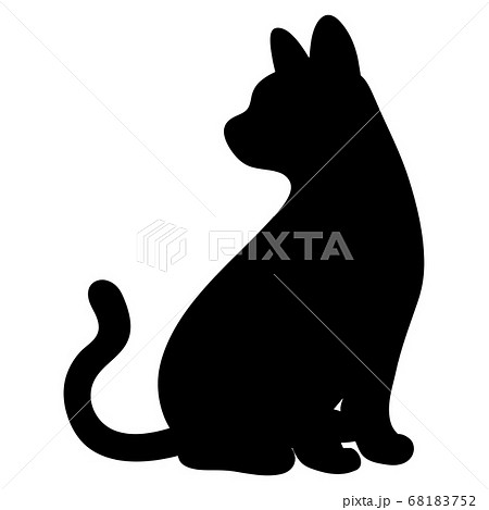 お座りして横を見る猫のシルエットのイラスト素材