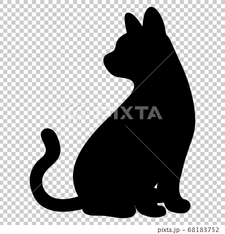 お座りして横を見る猫のシルエットのイラスト素材