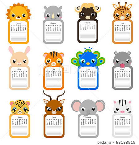 Cute monthly calendar 2020 with animals. Cute monthly calendar 2020 with animals. 68183919