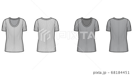 Ribbed scoop neck knit sweater technical fashion illustration with short rib sleeves, oversized body, tunic length. Ribbed scoop neck knit sweater technical fashion illustration with short rib sleeves, oversized body, tunic length. 68184451