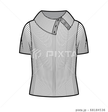 Wide button-up turtleneck ribbed-knit sweater technical fashion illustration with short rib sleeves, oversized body. Wide button-up turtleneck ribbed-knit sweater technical fashion illustration with short rib sleeves, oversized body. 68184536