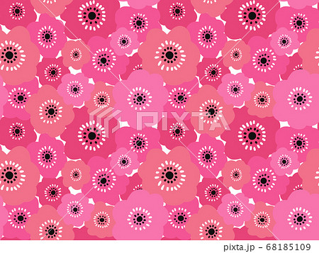 北欧風 和モダン 手描きの花のシームレスパターンのイラスト素材