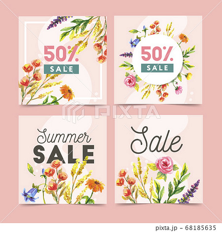 Set of abstract web banner templates with floral 68185635