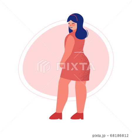 Attractive Plus Size Woman in Red Short Dress, Beautiful Curvy, Overweight Girl in Fashionable Clothes Vector Illustration 68186812
