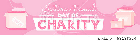 International charity day pink and white horizontal banner template. Clothes donation for people in need. Non profit event announcement and volunteering vector illustration. International charity day pink and white horizontal banner template. Clothes donation for people in need. Non profit event announcement and volunteering vector illustration. 68188524