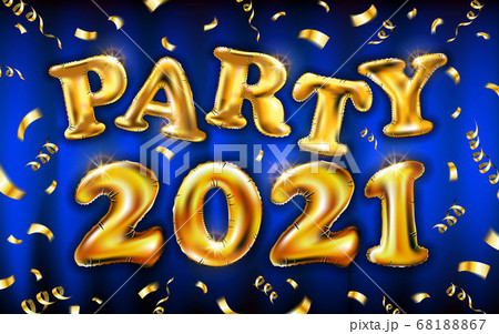 golden party 2021 flying balloons and confetti. golden party 2021 flying balloons and confetti. 68188867