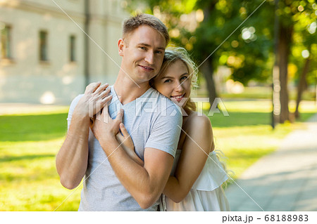Portrait of beautiful young loving couple smiling 68188983