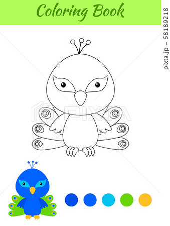 Coloring page happy little baby peacock. Printable coloring book for kids. Educational activity for kindergarten and preschool with cute animal. Coloring page happy little baby peacock. Printable coloring book for kids. Educational activity for kindergarten and preschool with cute animal. 68189218