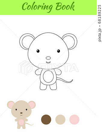 Coloring page happy little baby mouse. Printable coloring book for kids. Educational activity for kindergarten and preschool with cute animal. 68189225
