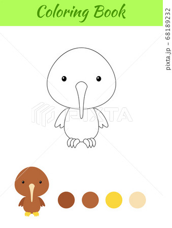 Coloring page happy little baby kiwi bird. Printable coloring book for kids. Educational activity for kindergarten and preschool with cute animal. 68189232