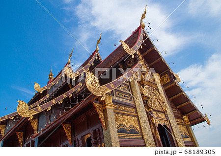 Thai architectural art design detail : Pavilion, temple roof of royal park rajapruek, Chiang Mai ,Thailand 68189305