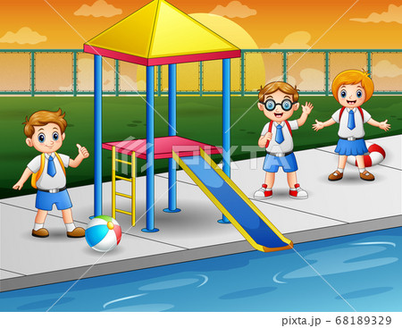 Happy kids in a swimming pool 68189329