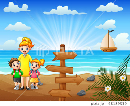 Happy family walking on the beach Happy family walking on the beach 68189359