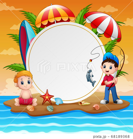 Summer holidays with boys and blank sign Summer holidays with boys and blank sign 68189368