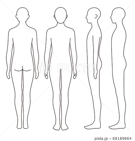 体のアウトライン 前後 側面 姿勢のイラスト素材