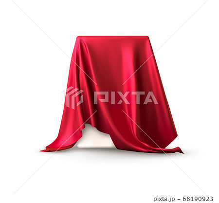 Realistic box covered with red silk cloth. Isolated on white background. Satin fabric wave texture material. Textile design, fabric. Vector illustration Realistic box covered with red silk cloth. Isolated on white background. Satin fabric wave texture material. Textile design, fabric. Vector illustration 68190923