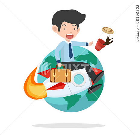 businessman on rocket with earth 68193202