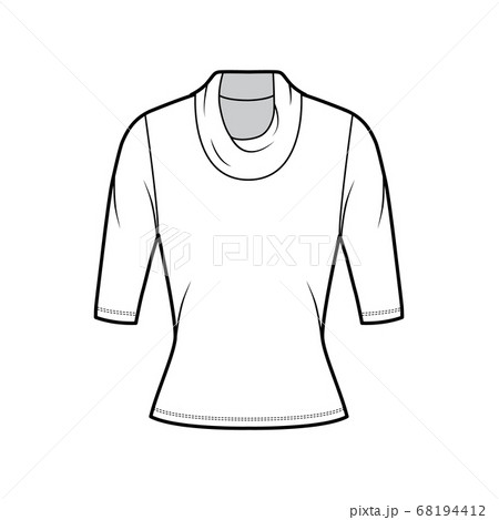 Cowl turtleneck jersey sweater technical fashion illustration with elbow sleeves, close-fitting shape. Cowl turtleneck jersey sweater technical fashion illustration with elbow sleeves, close-fitting shape. 68194412