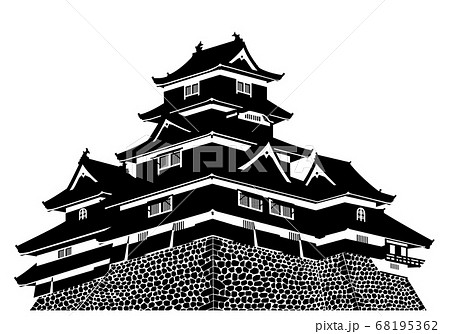 松本城 天守 白黒シルエットのイラスト素材