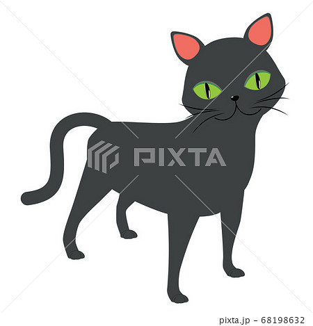 Cartoon Black Cat With Green Eyesのイラスト素材