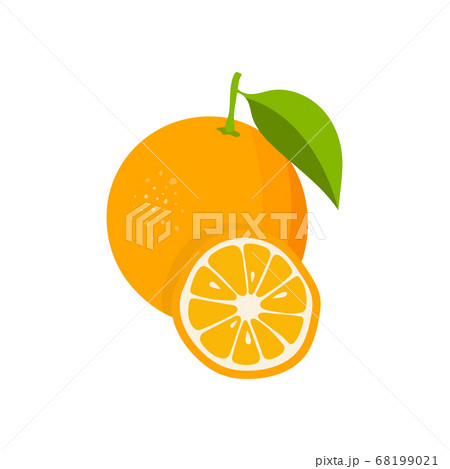 Orange with leaves and slice of orange. Flat orange. Citrus icon. Vector illustration Orange with leaves and slice of orange. Flat orange. Citrus icon. Vector illustration 68199021