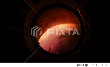 Planet Mars from the porthole of a spaceship. 68199405
