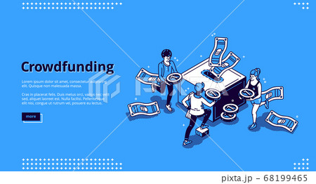 Crowdfunding isometric landing page, donation 68199465