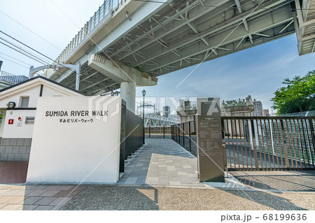 東京の都市風景 すみだリバーウォークと隅田川橋梁の風景 68199636