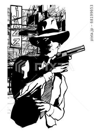 Gangster With A Gun In The Style Of 1950 Black Andのイラスト素材