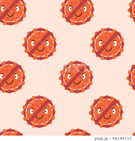 Corona virus pattern for kids. Cartoon illustration of molecules covid-19 for children. Doodle fun 68199717