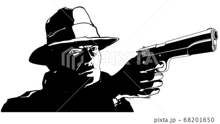 Gangster With A Gun In The Style Of 1950 Black Andのイラスト素材