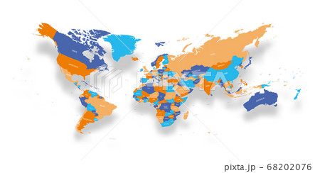 Modern political map of World. Distorted design with bent corners and dropped shadow. 3D effect vector illustration Modern political map of World. Distorted design with bent corners and dropped shadow. 3D effect vector illustration 68202076