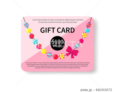 Gift card with colorful beads on white background. 68203072