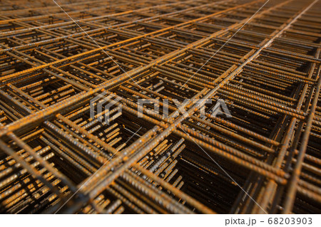 Steel mesh or lattice for foundations of the house or building, construction concept 68203903