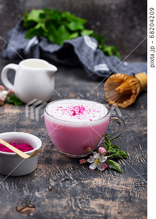 Pink matcha latte with milk Pink matcha latte with milk 68204209