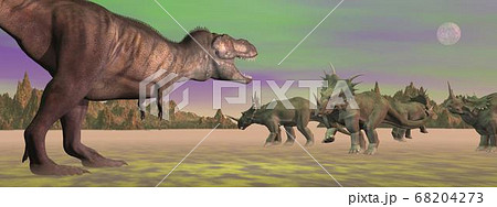 Tyrannosaurus attacking styracosaurus - 3D render 68204273