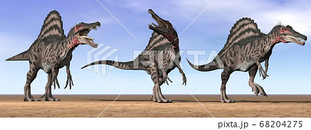 Spinosaurus dinosaurs in the desert - 3D render 68204275