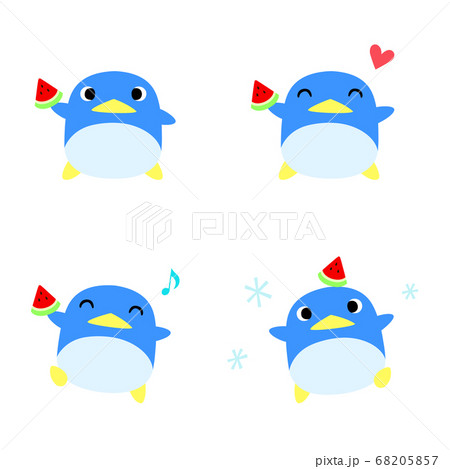 ペンギン スイカのイラスト素材