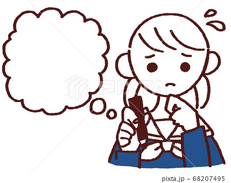 ペンを持ち考える女の子 吹き出しのイラスト素材