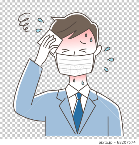 マスクで熱中症になるスーツの男性 68207574
