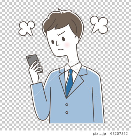 一個穿著西裝的男人生氣看著智能手機 68207832