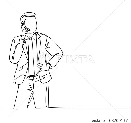 One continuous line drawing of young male business owner get a phone call from his supplier to tell supply delivery schedule 68209137