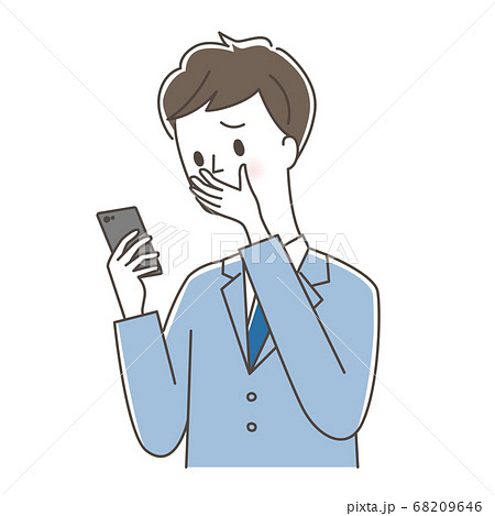 スマホを見てショックをうけるスーツの男性 スマホを見てショックをうけるスーツの男性 68209646