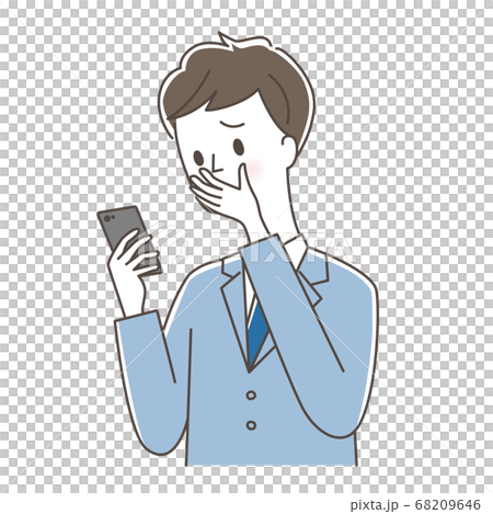 スマホを見てショックをうけるスーツの男性 スマホを見てショックをうけるスーツの男性 68209646