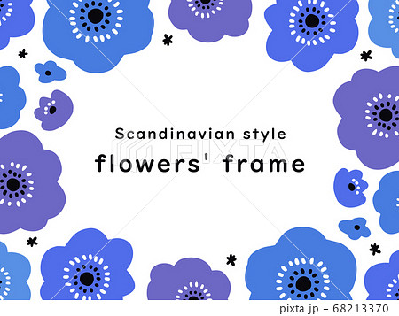 北欧風 手描きの花のフレームのイラスト素材